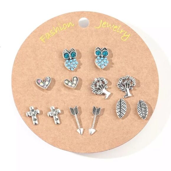 BOGO! Bohemian Stud Earring Set Owl Tree of Life - Picture 1 of 4